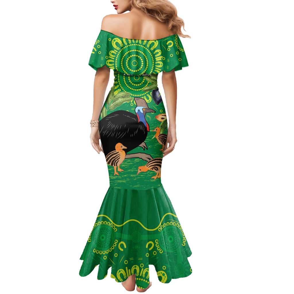 Personalised Australia Father's Day Mermaid Dress Cassowary Dad Cerbera Floribunda Aboriginal Art