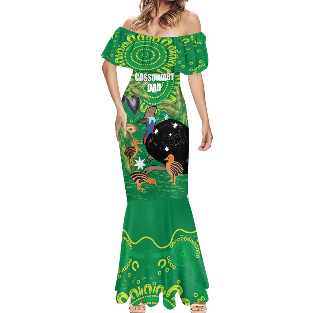 Personalised Australia Father's Day Mermaid Dress Cassowary Dad Cerbera Floribunda Aboriginal Art
