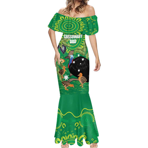Personalised Australia Father's Day Mermaid Dress Cassowary Dad Cerbera Floribunda Aboriginal Art