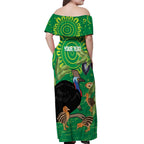 Personalised Australia Father's Day Off Shoulder Maxi Dress Cassowary Dad Cerbera Floribunda Aboriginal Art