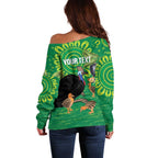 Personalised Australia Father's Day Off Shoulder Sweater Cassowary Dad Cerbera Floribunda Aboriginal Art