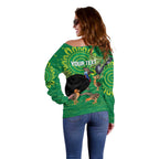 Personalised Australia Father's Day Off Shoulder Sweater Cassowary Dad Cerbera Floribunda Aboriginal Art