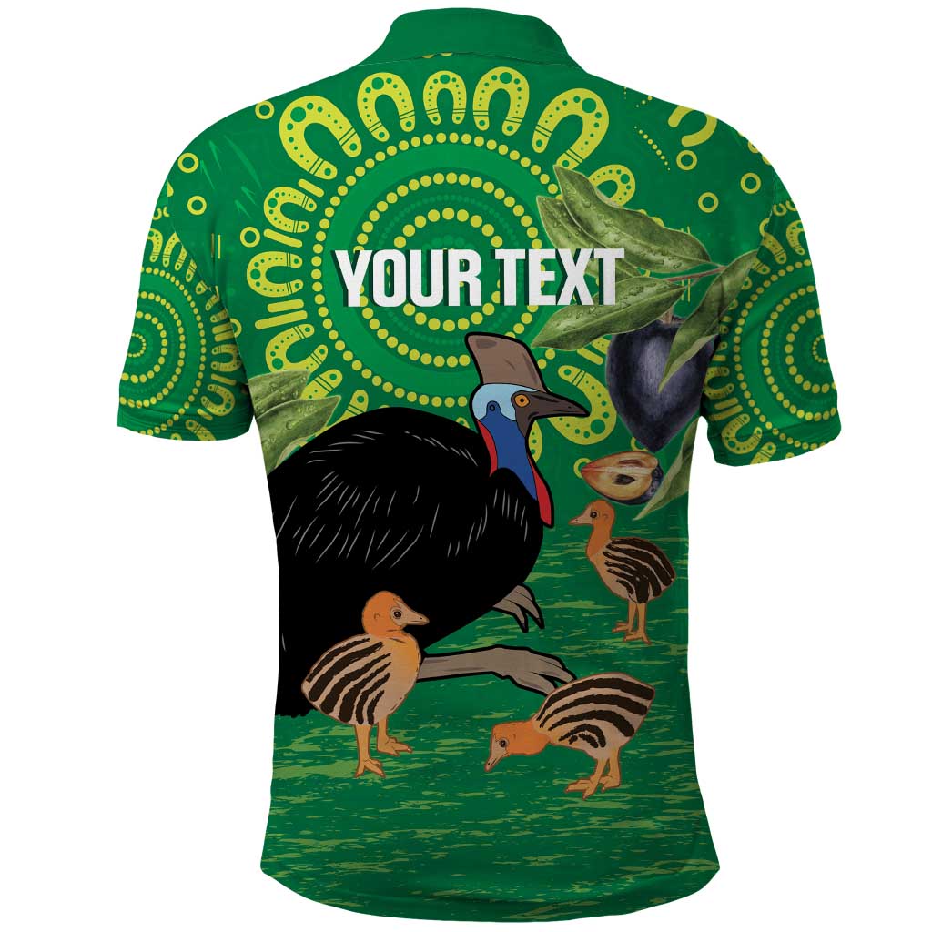 Personalised Australia Father's Day Polo Shirt Cassowary Dad Cerbera Floribunda Aboriginal Art