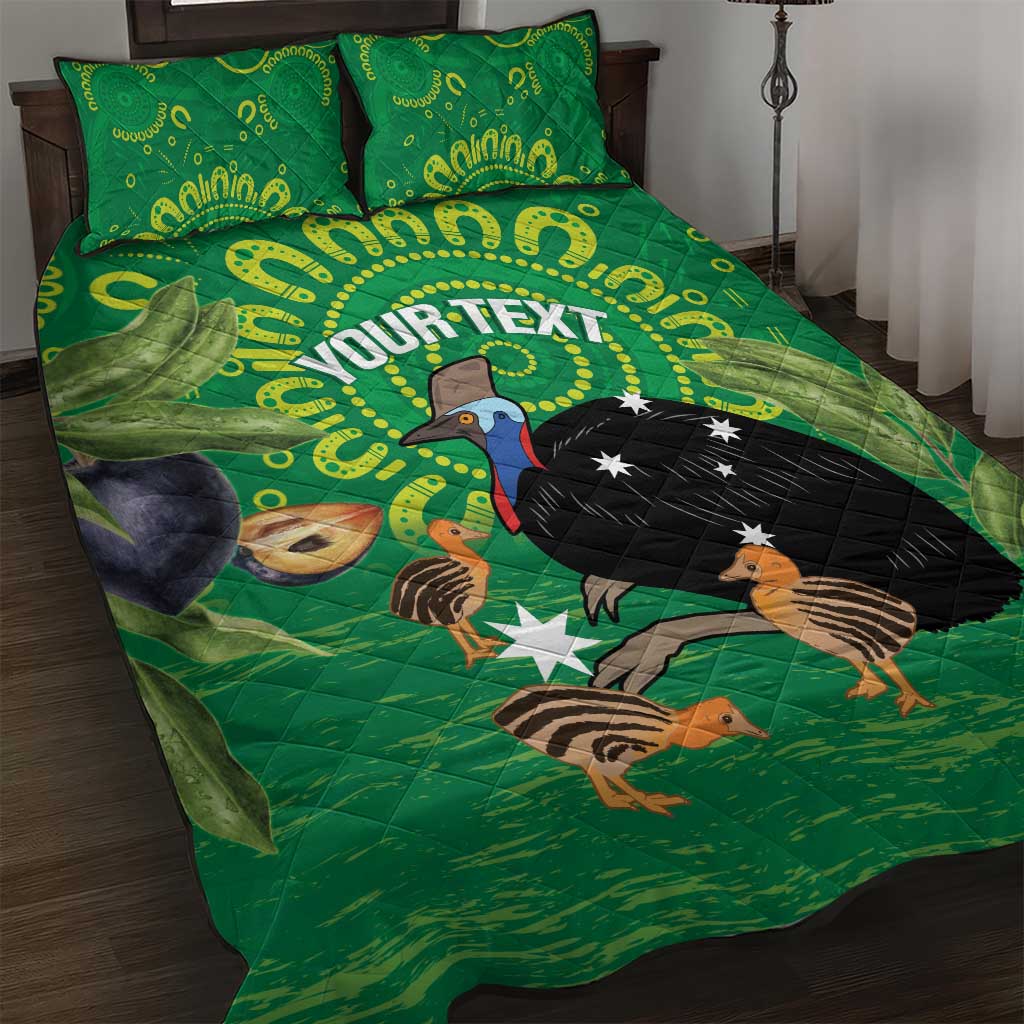 Personalised Australia Father's Day Quilt Bed Set Cassowary Dad Cerbera Floribunda Aboriginal Art