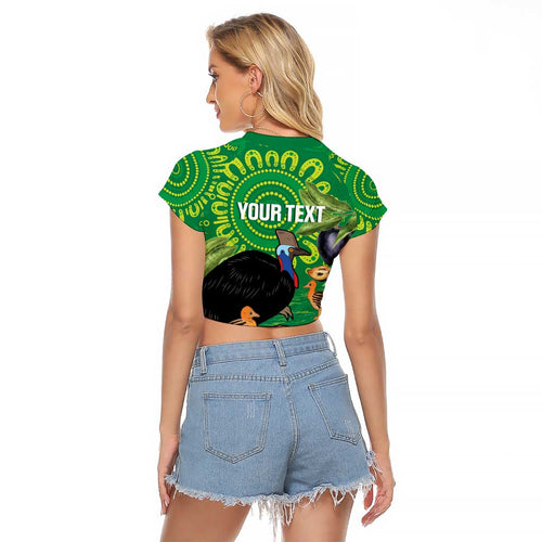 Personalised Australia Father's Day Raglan Cropped T Shirt Cassowary Dad Cerbera Floribunda Aboriginal Art