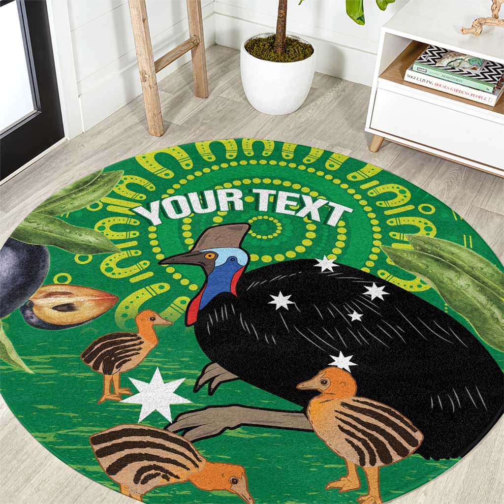 Personalised Australia Father's Day Round Carpet Cassowary Dad Cerbera Floribunda Aboriginal Art