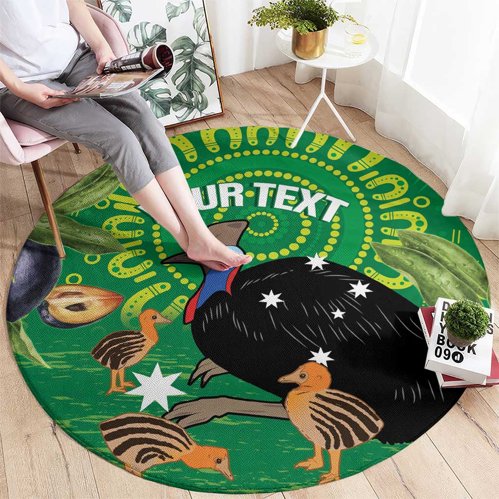 Personalised Australia Father's Day Round Carpet Cassowary Dad Cerbera Floribunda Aboriginal Art