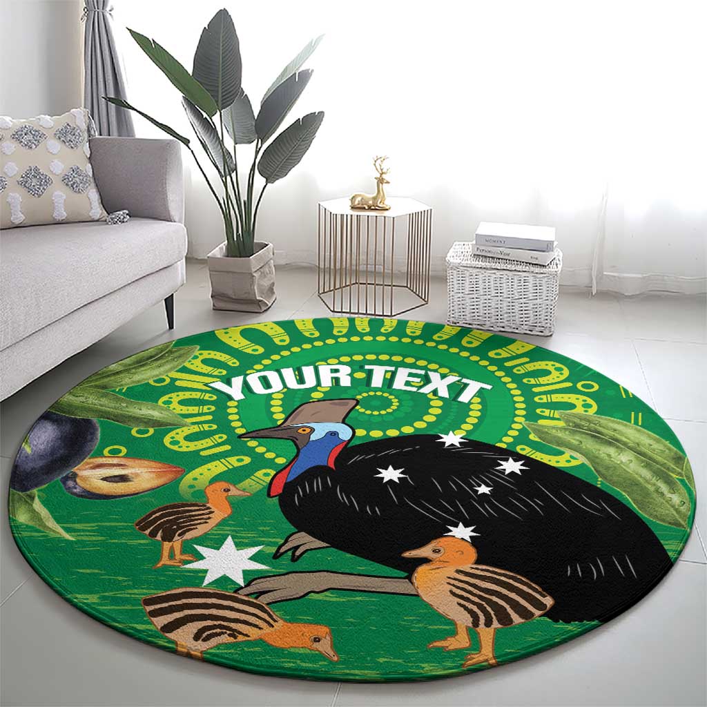 Personalised Australia Father's Day Round Carpet Cassowary Dad Cerbera Floribunda Aboriginal Art
