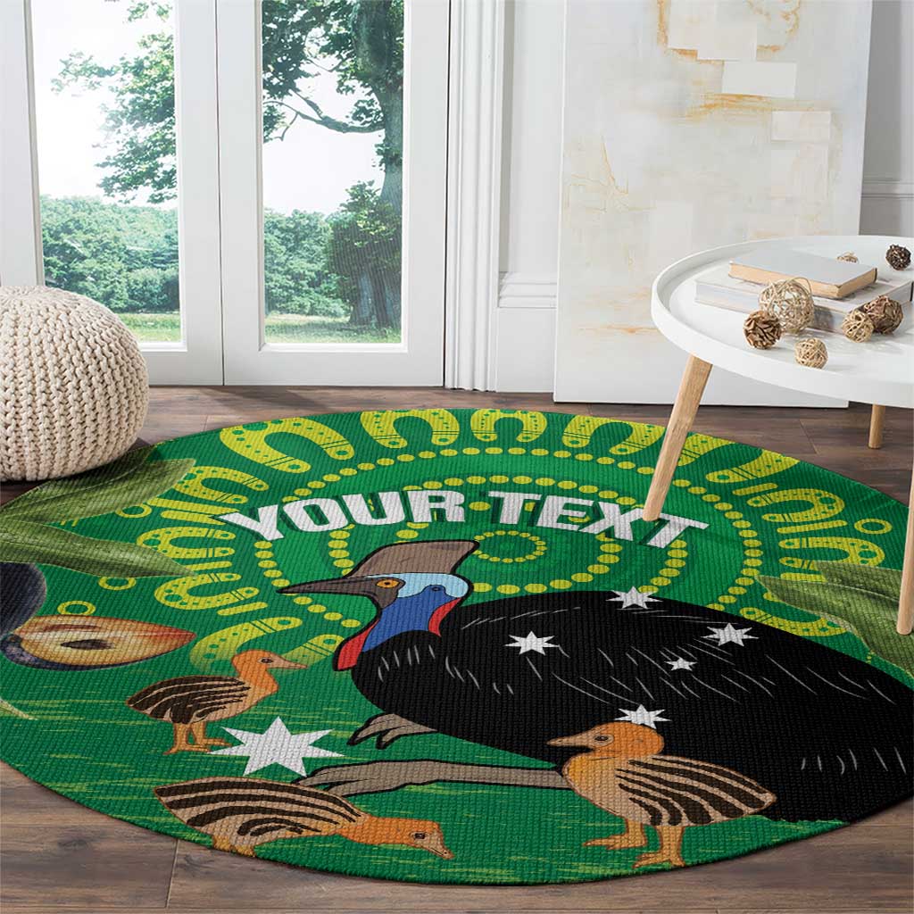 Personalised Australia Father's Day Round Carpet Cassowary Dad Cerbera Floribunda Aboriginal Art