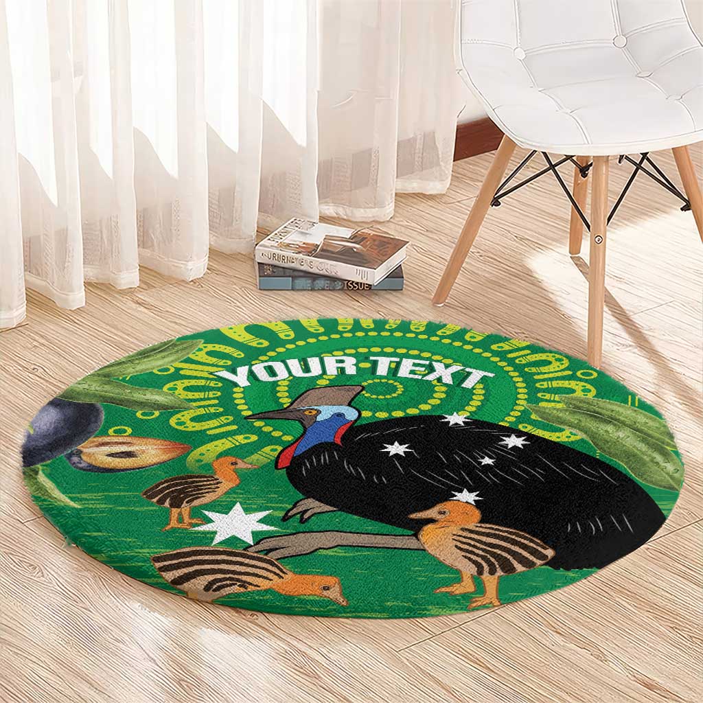 Personalised Australia Father's Day Round Carpet Cassowary Dad Cerbera Floribunda Aboriginal Art