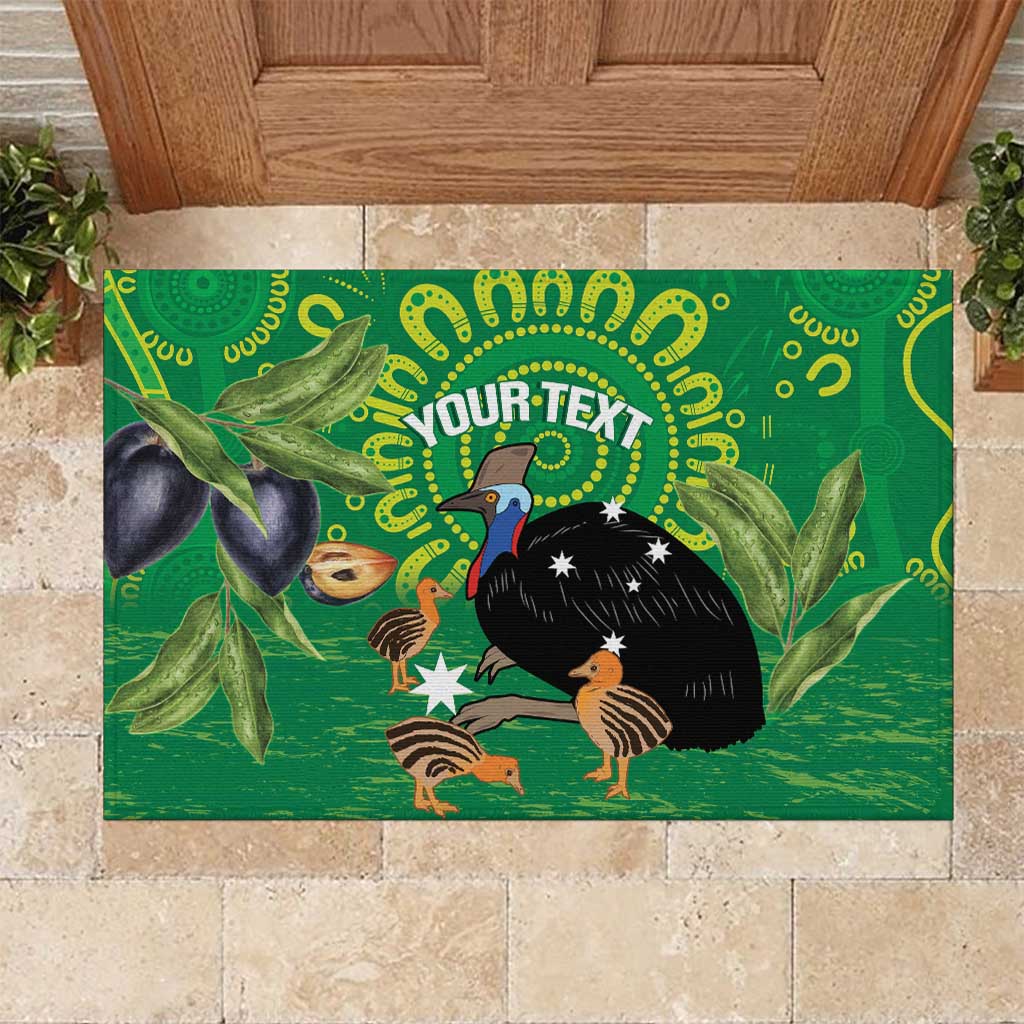 Personalised Australia Father's Day Rubber Doormat Cassowary Dad Cerbera Floribunda Aboriginal Art