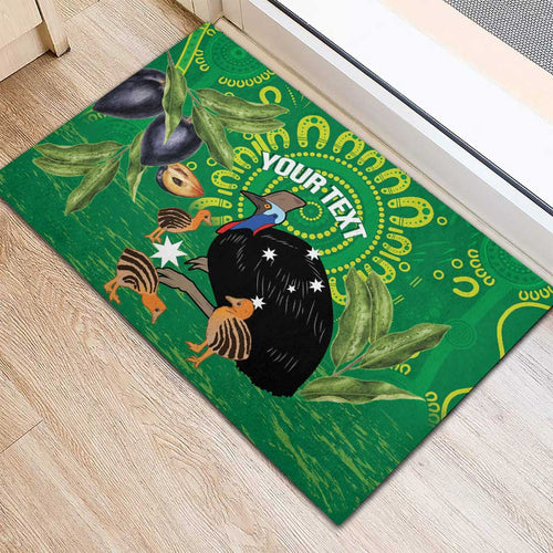 Personalised Australia Father's Day Rubber Doormat Cassowary Dad Cerbera Floribunda Aboriginal Art