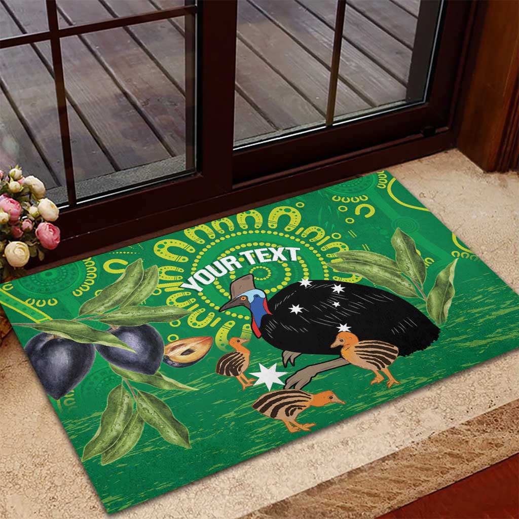 Personalised Australia Father's Day Rubber Doormat Cassowary Dad Cerbera Floribunda Aboriginal Art
