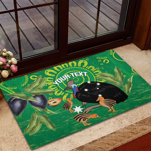 Personalised Australia Father's Day Rubber Doormat Cassowary Dad Cerbera Floribunda Aboriginal Art