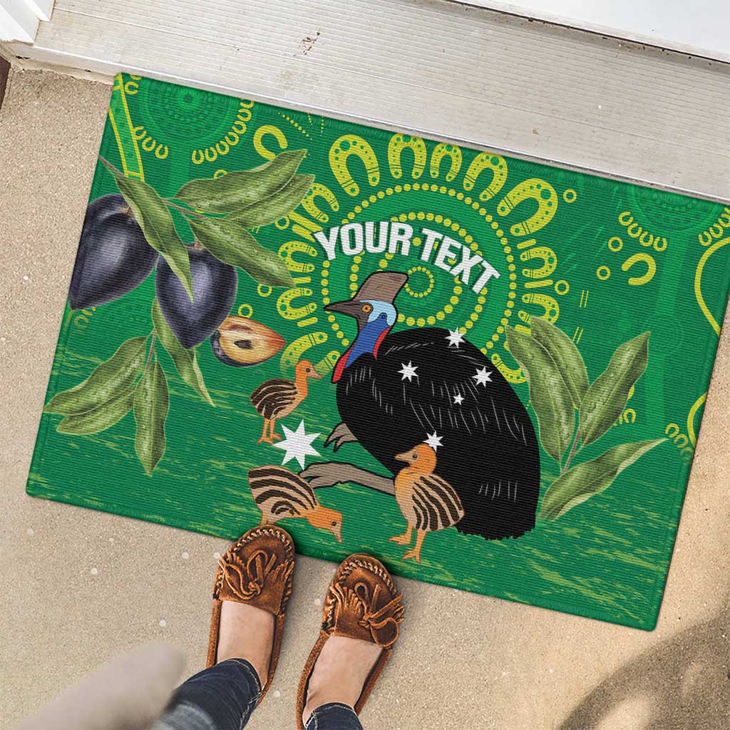 Personalised Australia Father's Day Rubber Doormat Cassowary Dad Cerbera Floribunda Aboriginal Art
