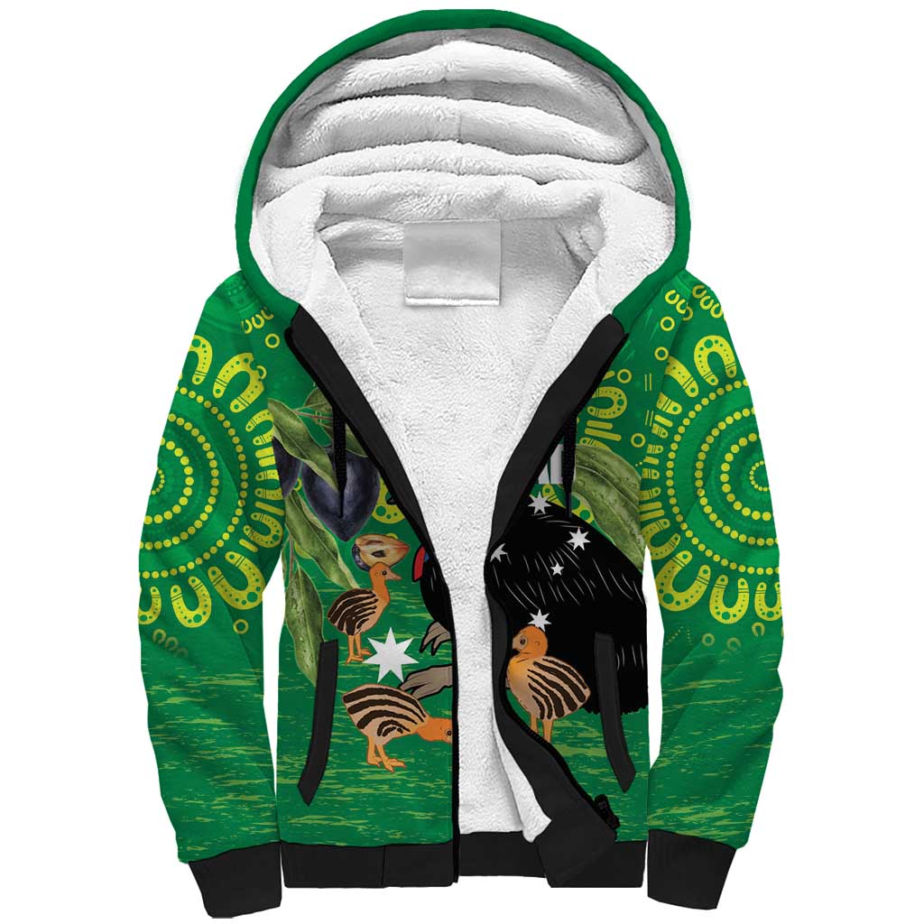 Personalised Australia Father's Day Sherpa Hoodie Cassowary Dad Cerbera Floribunda Aboriginal Art
