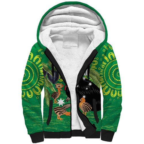 Personalised Australia Father's Day Sherpa Hoodie Cassowary Dad Cerbera Floribunda Aboriginal Art