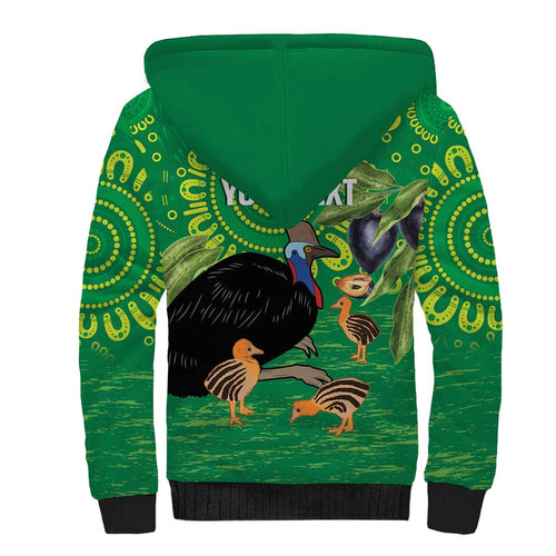 Personalised Australia Father's Day Sherpa Hoodie Cassowary Dad Cerbera Floribunda Aboriginal Art