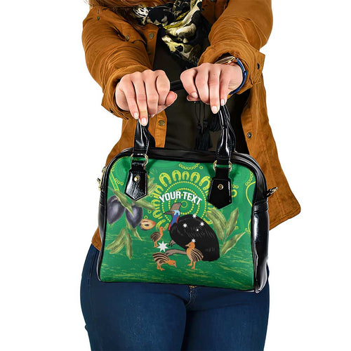 Personalised Australia Father's Day Shoulder Handbag Cassowary Dad Cerbera Floribunda Aboriginal Art