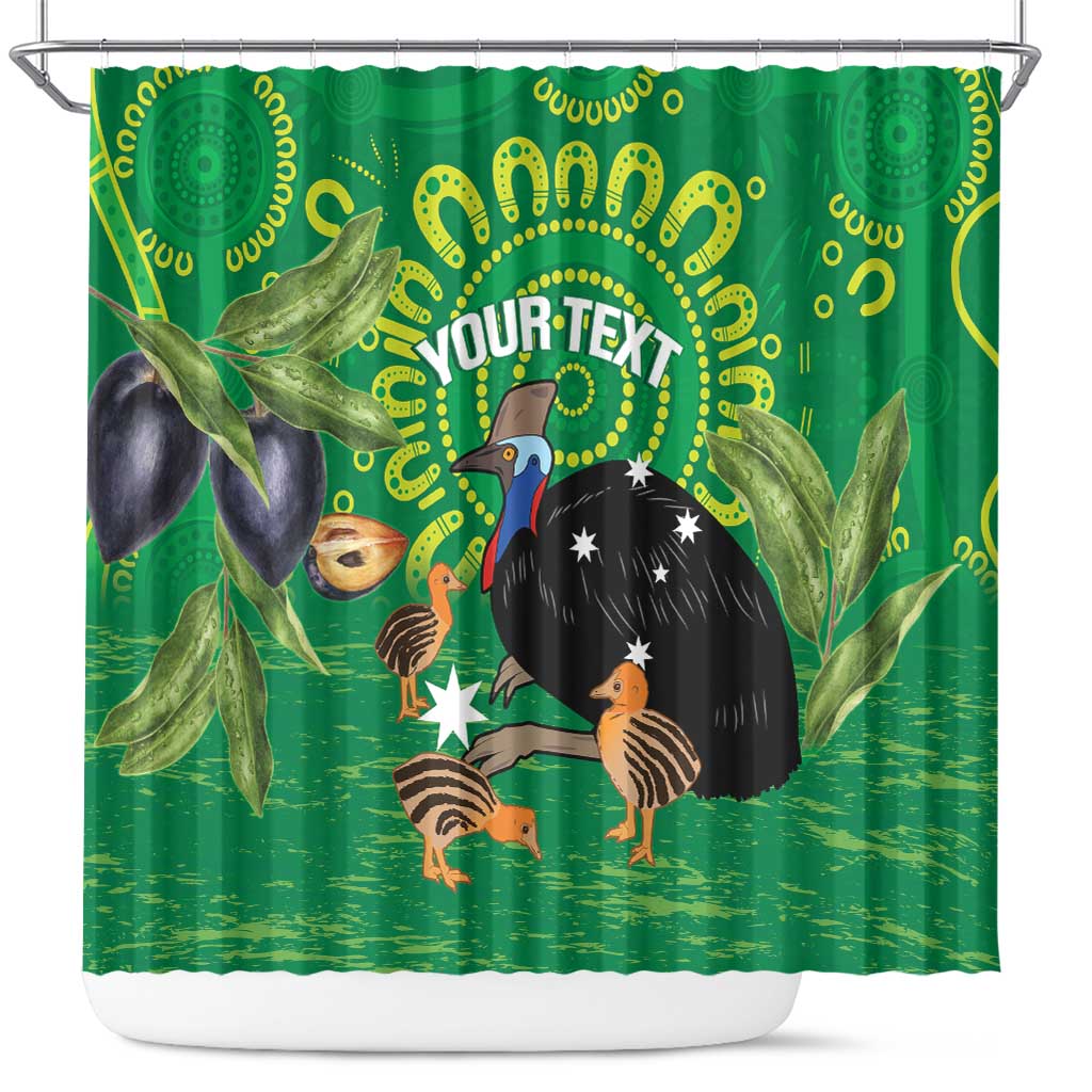 Personalised Australia Father's Day Shower Curtain Cassowary Dad Cerbera Floribunda Aboriginal Art