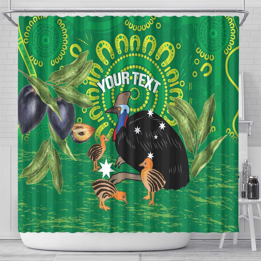 Personalised Australia Father's Day Shower Curtain Cassowary Dad Cerbera Floribunda Aboriginal Art