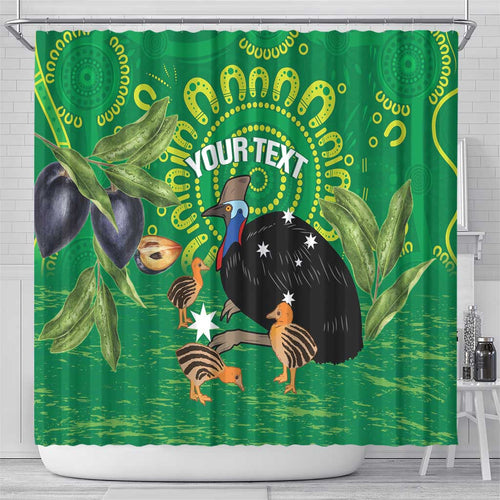 Personalised Australia Father's Day Shower Curtain Cassowary Dad Cerbera Floribunda Aboriginal Art