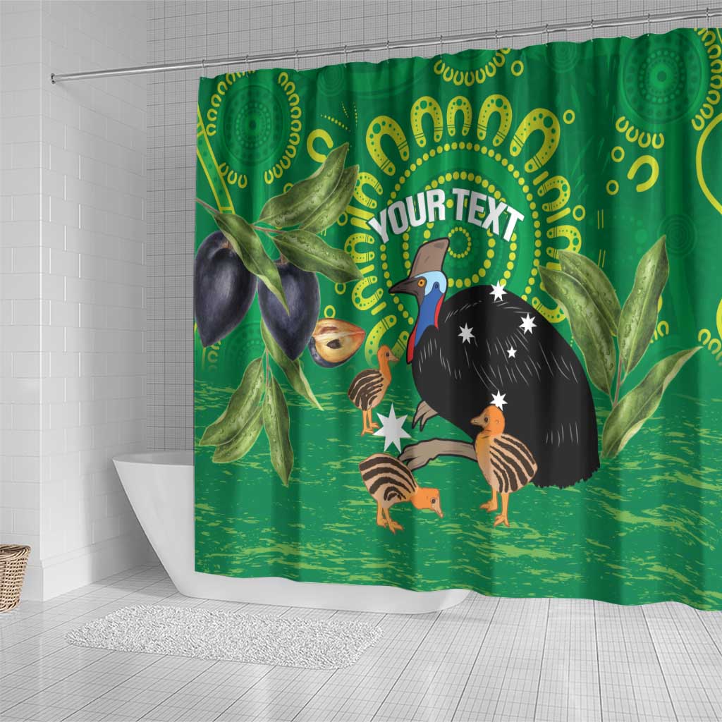 Personalised Australia Father's Day Shower Curtain Cassowary Dad Cerbera Floribunda Aboriginal Art