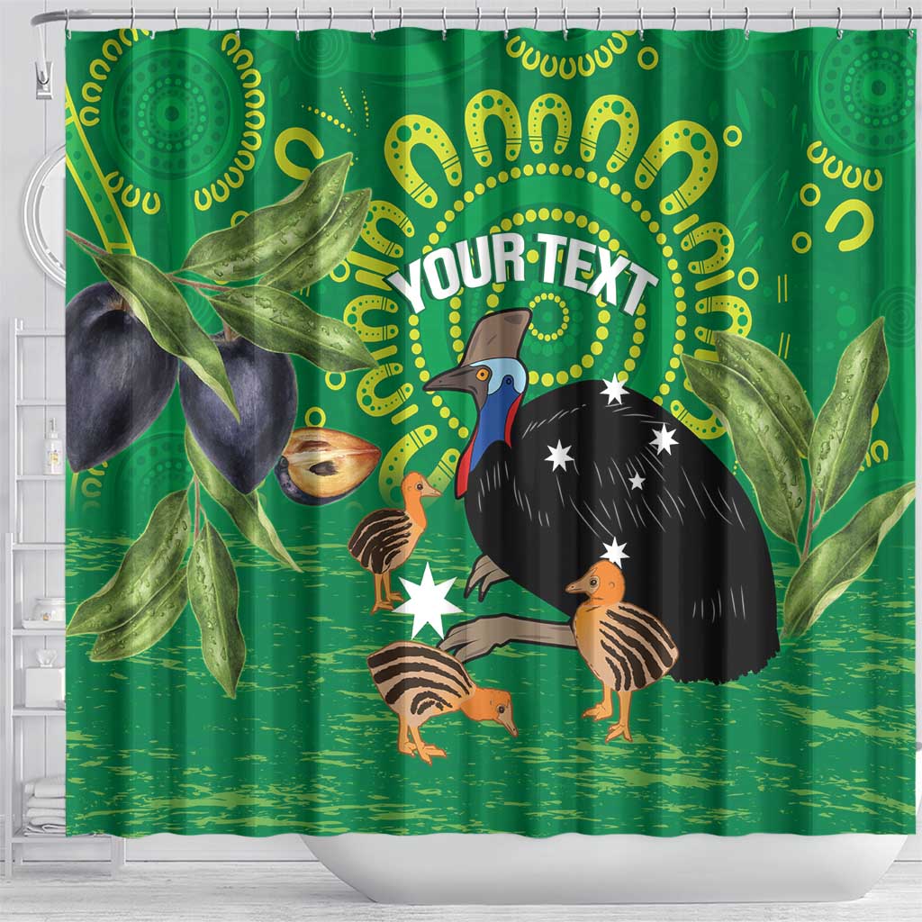 Personalised Australia Father's Day Shower Curtain Cassowary Dad Cerbera Floribunda Aboriginal Art