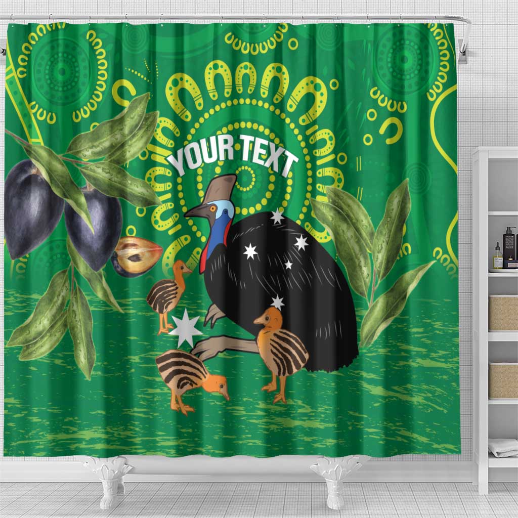 Personalised Australia Father's Day Shower Curtain Cassowary Dad Cerbera Floribunda Aboriginal Art