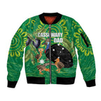 Personalised Australia Father's Day Sleeve Zip Bomber Jacket Cassowary Dad Cerbera Floribunda Aboriginal Art