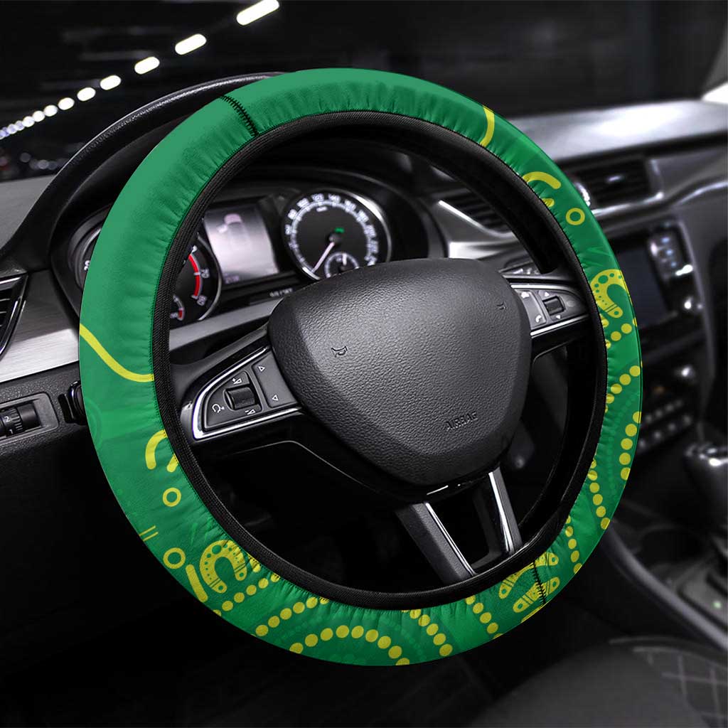 Australia Father's Day Steering Wheel Cover Cassowary Dad Cerbera Floribunda Aboriginal Art