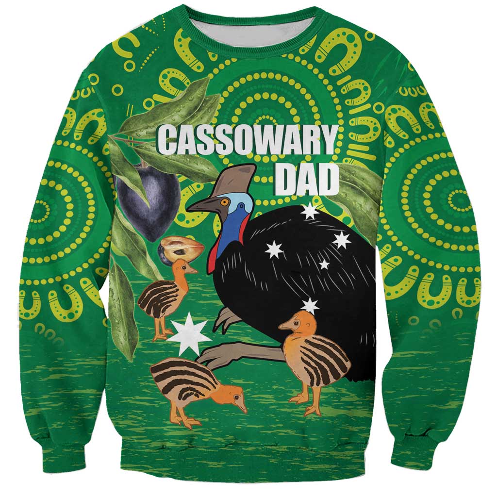 Personalised Australia Father's Day Sweatshirt Cassowary Dad Cerbera Floribunda Aboriginal Art