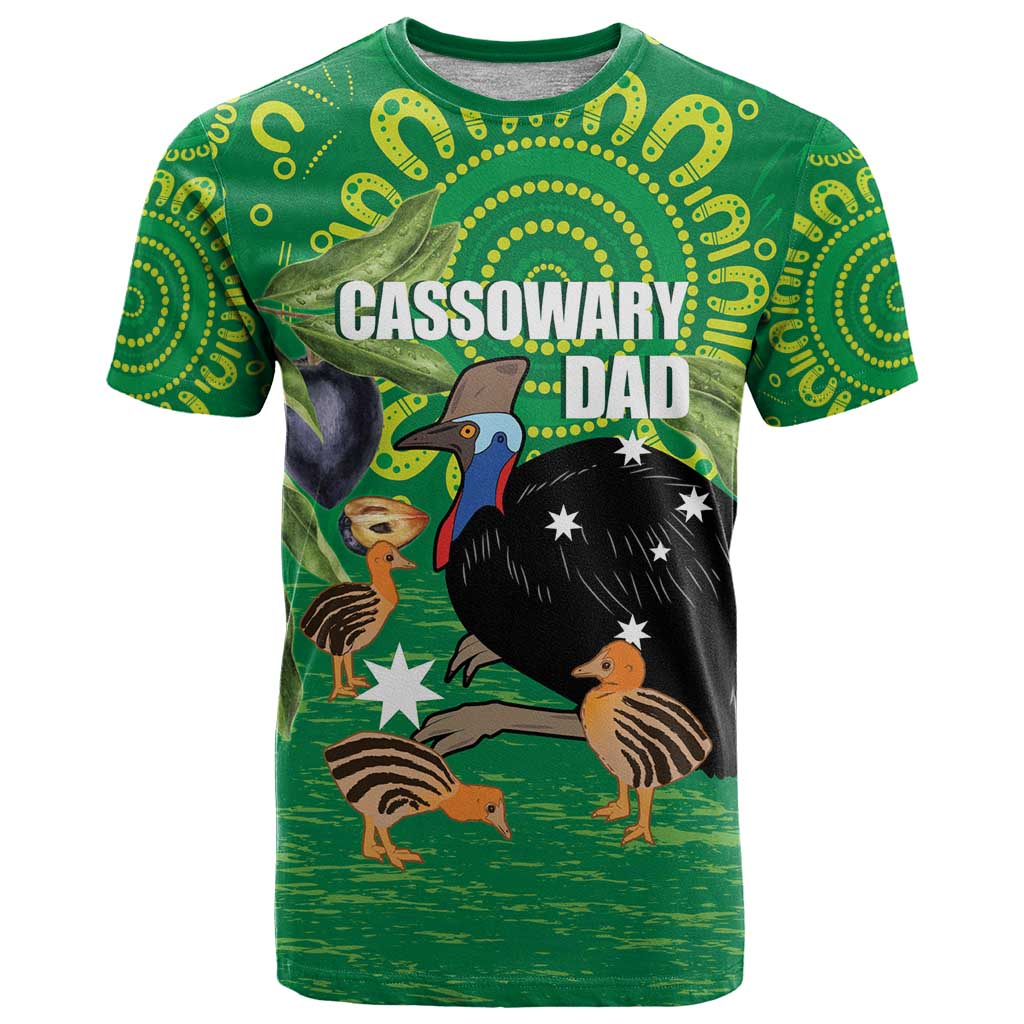 Personalised Australia Father's Day T Shirt Cassowary Dad Cerbera Floribunda Aboriginal Art
