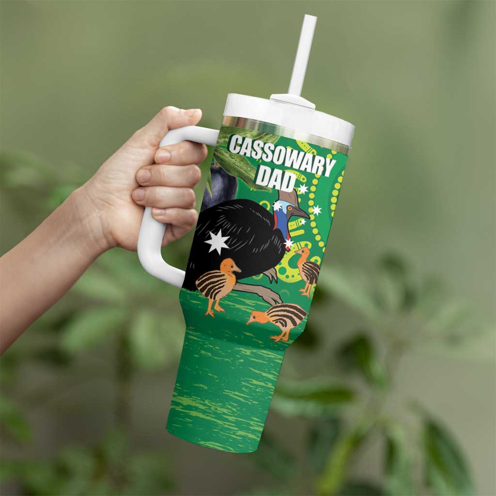 Personalised Australia Father's Day Tumbler With Handle Cassowary Dad Cerbera Floribunda Aboriginal Art