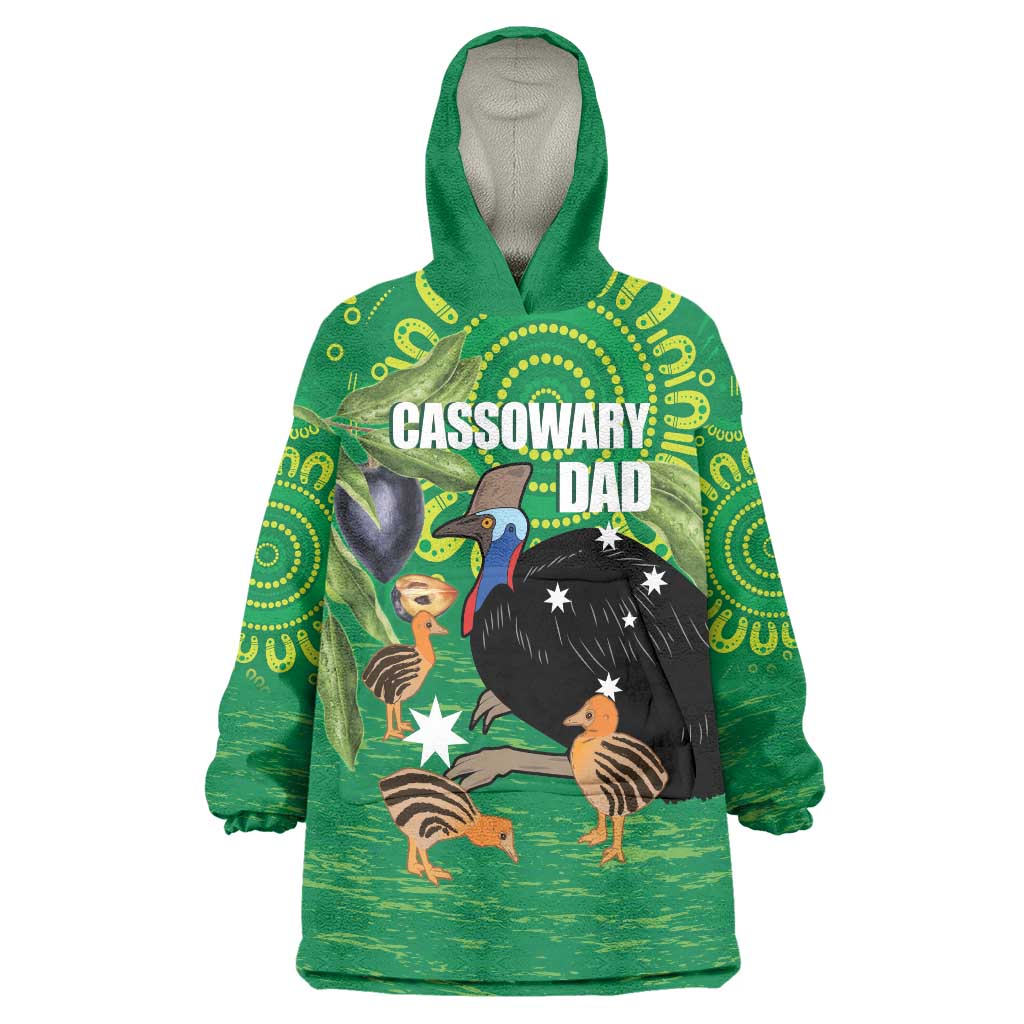 Personalised Australia Father's Day Wearable Blanket Hoodie Cassowary Dad Cerbera Floribunda Aboriginal Art