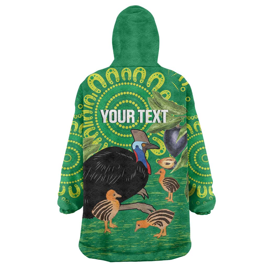 Personalised Australia Father's Day Wearable Blanket Hoodie Cassowary Dad Cerbera Floribunda Aboriginal Art