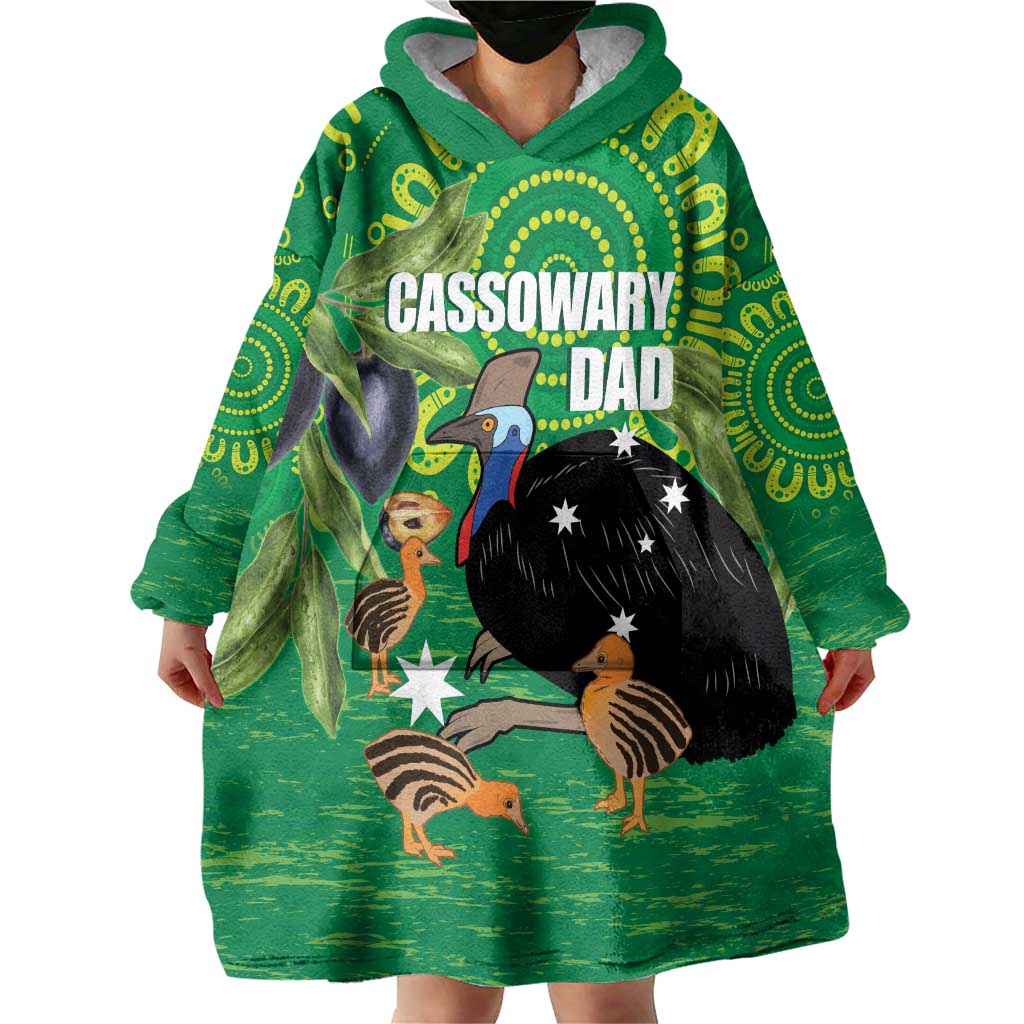 Personalised Australia Father's Day Wearable Blanket Hoodie Cassowary Dad Cerbera Floribunda Aboriginal Art