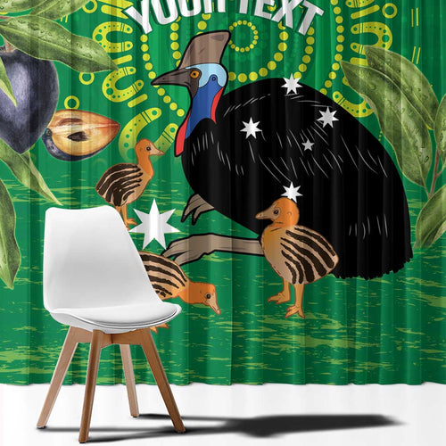 Personalised Australia Father's Day Window Curtain Cassowary Dad Cerbera Floribunda Aboriginal Art