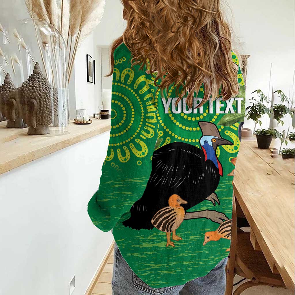Personalised Australia Father's Day Women Casual Shirt Cassowary Dad Cerbera Floribunda Aboriginal Art
