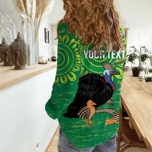 Personalised Australia Father's Day Women Casual Shirt Cassowary Dad Cerbera Floribunda Aboriginal Art