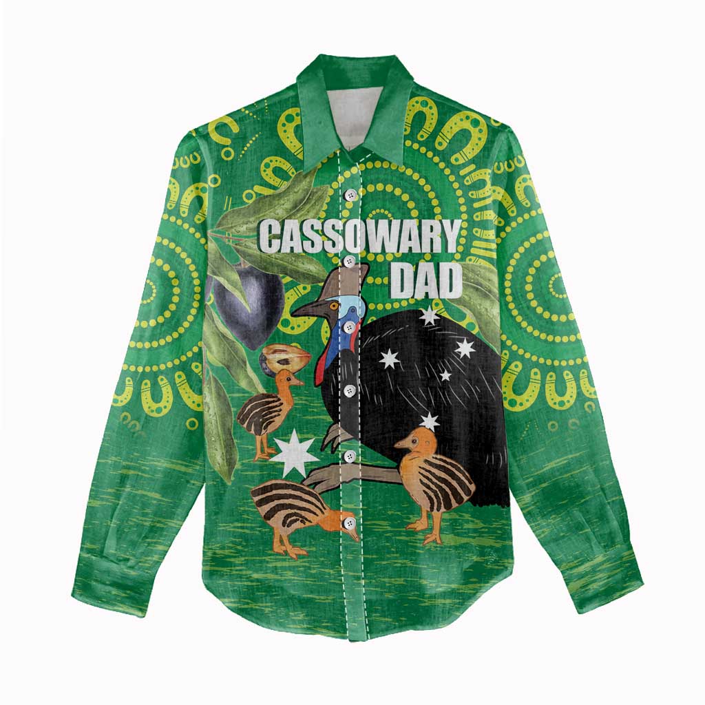 Personalised Australia Father's Day Women Casual Shirt Cassowary Dad Cerbera Floribunda Aboriginal Art
