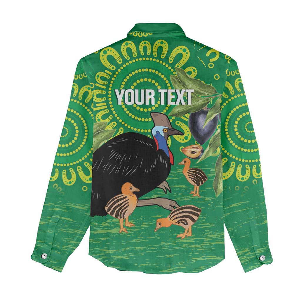 Personalised Australia Father's Day Women Casual Shirt Cassowary Dad Cerbera Floribunda Aboriginal Art