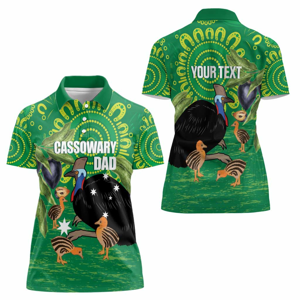 Personalised Australia Father's Day Women Polo Shirt Cassowary Dad Cerbera Floribunda Aboriginal Art