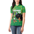 Personalised Australia Father's Day Women Polo Shirt Cassowary Dad Cerbera Floribunda Aboriginal Art
