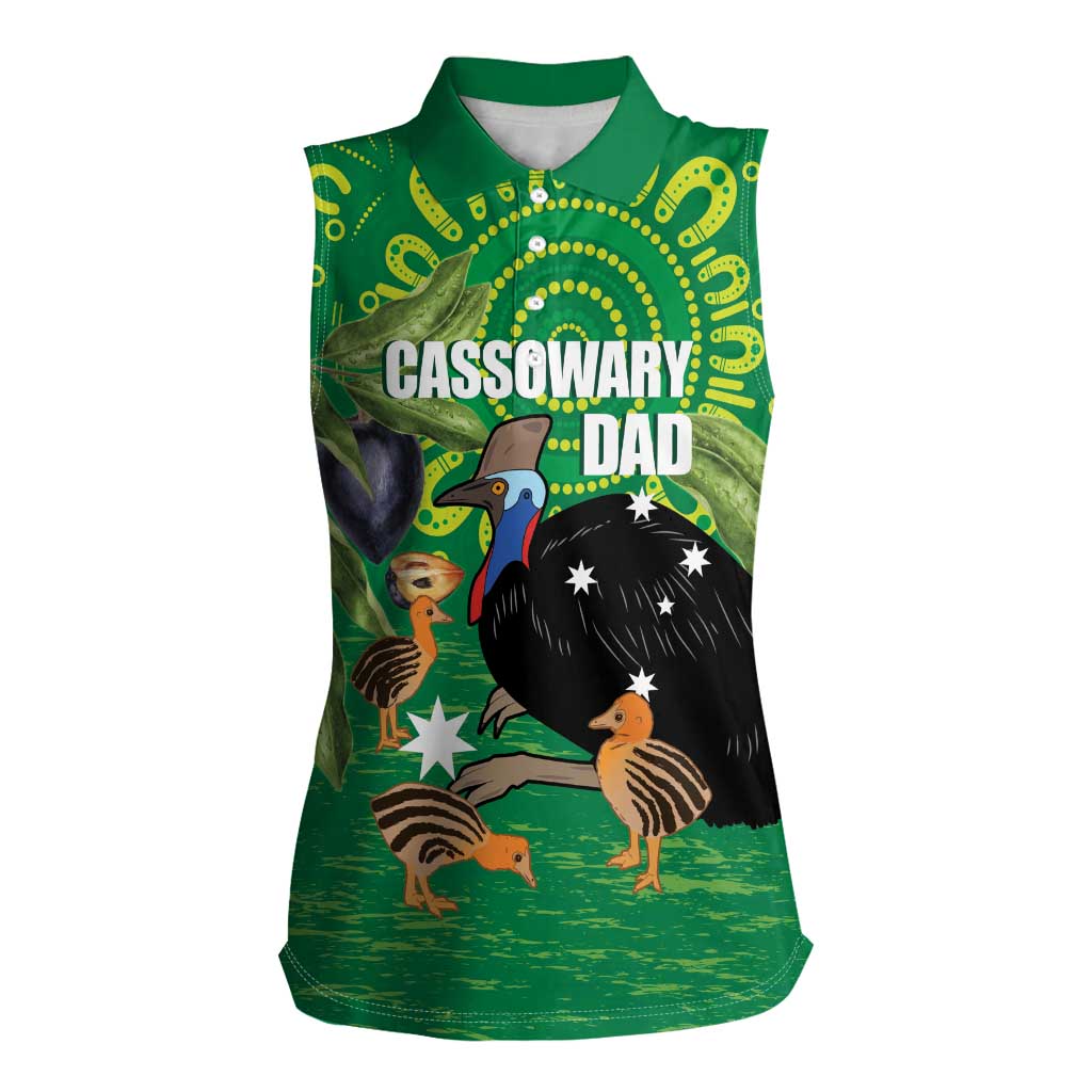 Personalised Australia Father's Day Women Sleeveless Polo Shirt Cassowary Dad Cerbera Floribunda Aboriginal Art