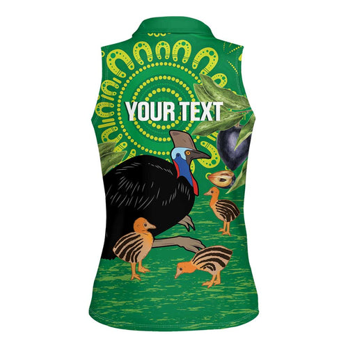 Personalised Australia Father's Day Women Sleeveless Polo Shirt Cassowary Dad Cerbera Floribunda Aboriginal Art