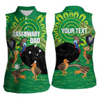 Personalised Australia Father's Day Women Sleeveless Polo Shirt Cassowary Dad Cerbera Floribunda Aboriginal Art