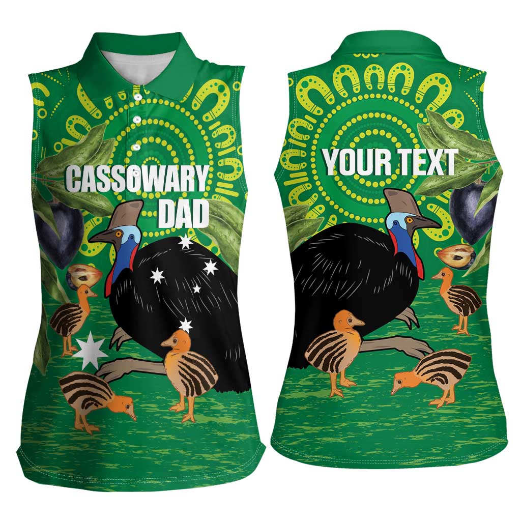 Personalised Australia Father's Day Women Sleeveless Polo Shirt Cassowary Dad Cerbera Floribunda Aboriginal Art
