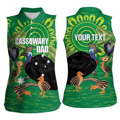 Personalised Australia Father's Day Women Sleeveless Polo Shirt Cassowary Dad Cerbera Floribunda Aboriginal Art