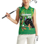 Personalised Australia Father's Day Women Sleeveless Polo Shirt Cassowary Dad Cerbera Floribunda Aboriginal Art